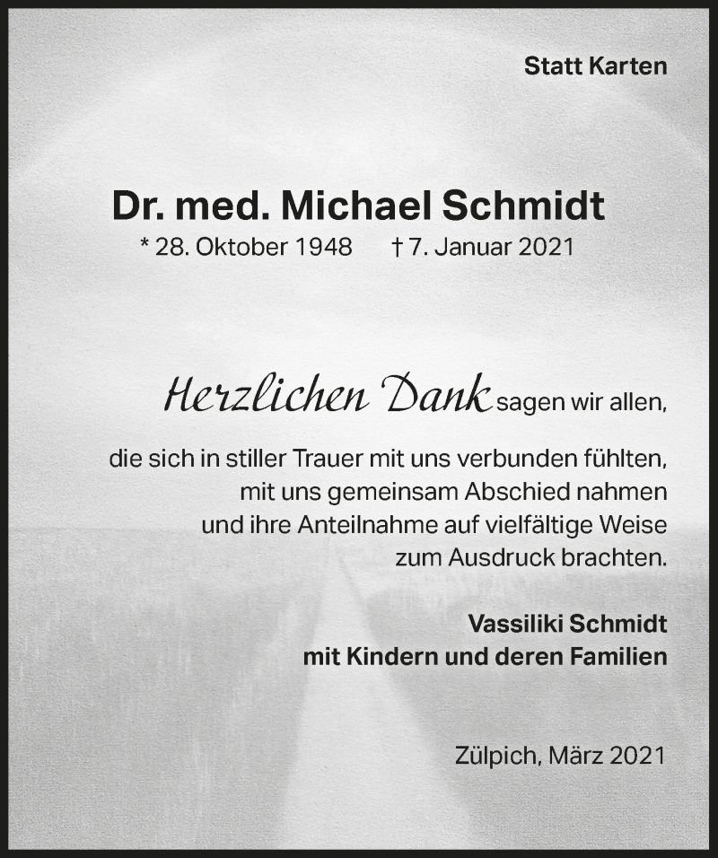  Traueranzeige für Michael Schmidt vom 20.03.2021 aus  Blickpunkt Euskirchen 