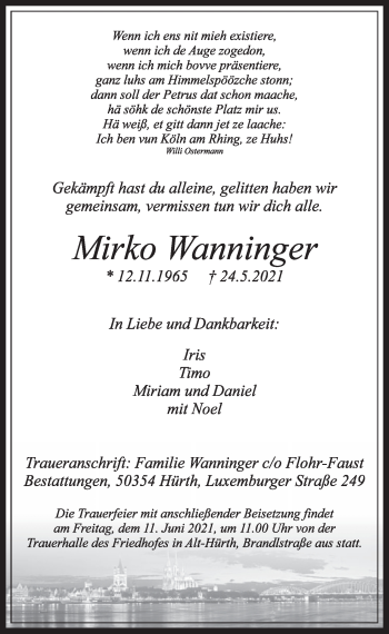 Anzeige von Mirko Wanninger von  Wochenende 