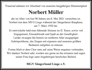 Anzeige von Norbert Müller von  Anzeigen Echo 