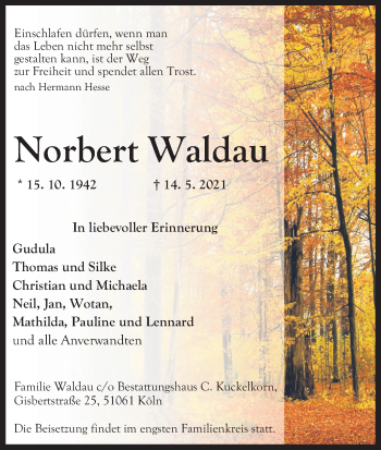 Anzeige von Norbert Waldau von Kölner Stadt-Anzeiger / Kölnische Rundschau / Express