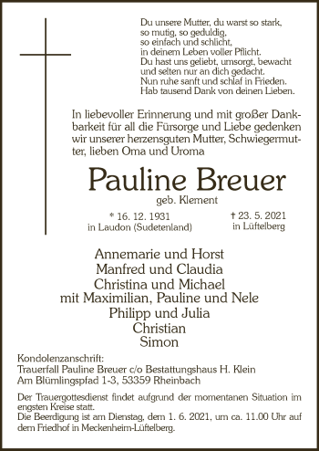 Anzeige von Pauline Breuer von  Schaufenster/Blickpunkt 