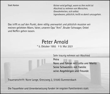 Anzeige von Peter Arnold von  Anzeigen Echo 