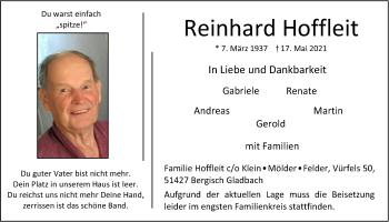 Anzeige von Reinhard Hoffleit von  Bergisches Handelsblatt 