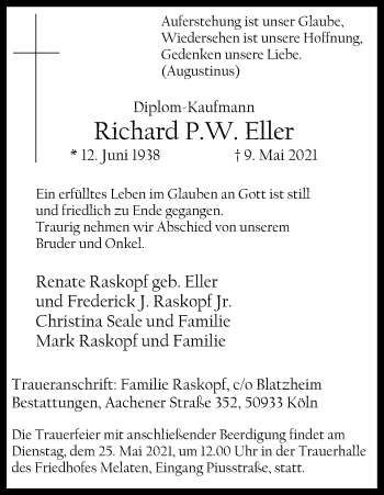 Anzeige von Richard  Eller von Kölner Stadt-Anzeiger / Kölnische Rundschau / Express