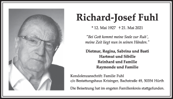 Anzeige von Richard-Josef Fuhl von  Wochenende 