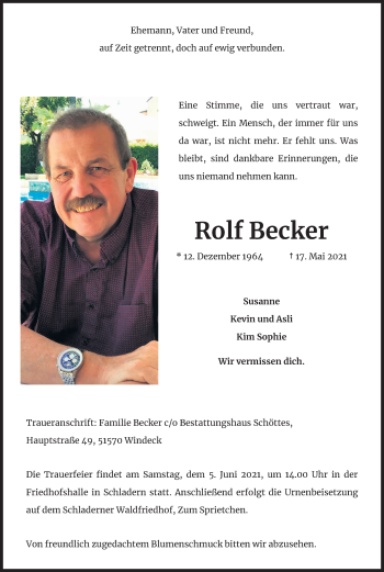Anzeige von Rolf Becker von Kölner Stadt-Anzeiger / Kölnische Rundschau / Express