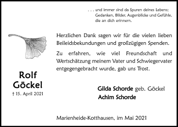 Anzeige von Rolf Göckel von  Anzeigen Echo 