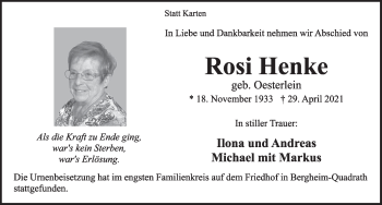 Anzeige von Rosi Henke von  Wochenende  Werbepost 