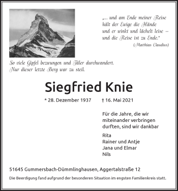 Anzeige von Siegfried Knie von  Anzeigen Echo 