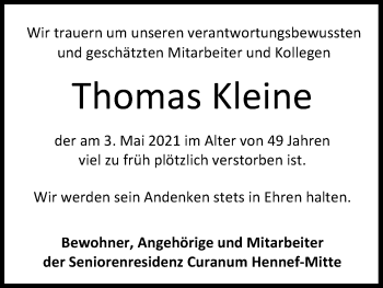 Anzeige von Thomas Kleine von Kölner Stadt-Anzeiger / Kölnische Rundschau / Express