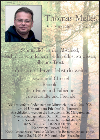 Anzeige von Thomas Melles von Kölner Stadt-Anzeiger / Kölnische Rundschau / Express