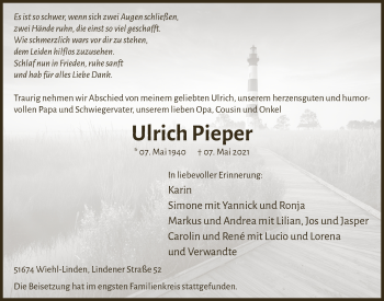 Anzeige von Ulrich Pieper von  Anzeigen Echo 