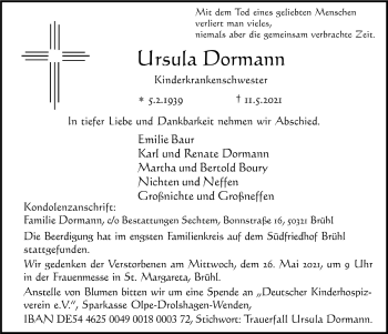 Anzeige von Ursula Dormann von  Schlossbote/Werbekurier 