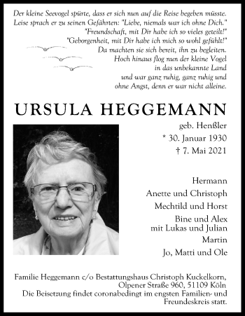 Anzeige von Ursula Heggemann von Kölner Stadt-Anzeiger / Kölnische Rundschau / Express