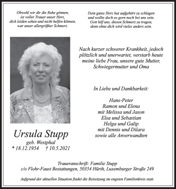 Anzeige von Ursula Stupp von  Werbepost 