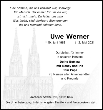 Anzeige von Uwe Werner von Kölner Stadt-Anzeiger / Kölnische Rundschau / Express
