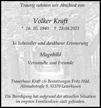 Anzeige von Volker Kraft von Kölner Stadt-Anzeiger / Kölnische Rundschau / Express