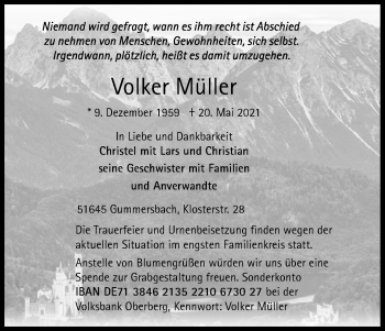 Anzeige von Volker Müller von Kölner Stadt-Anzeiger / Kölnische Rundschau / Express