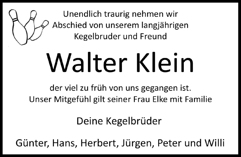  Traueranzeige für Walter Klein vom 28.05.2021 aus  Lokalanzeiger 