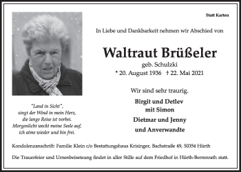Anzeige von Waltraut Brüßeler von  Wochenende 