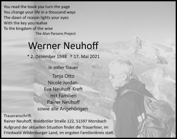 Anzeige von Werner Neuhoff von  Lokalanzeiger 