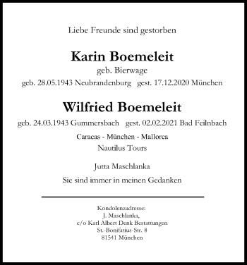 Anzeige von Wilfried Boemeleit von Kölner Stadt-Anzeiger / Kölnische Rundschau / Express