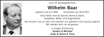 Anzeige von Wilhelm Baar von  Kölner Wochenspiegel 