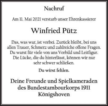 Anzeige von Winfried Pütz von  Werbepost 