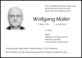 Anzeige von Wolfgang Müller von Kölner Stadt-Anzeiger / Kölnische Rundschau / Express