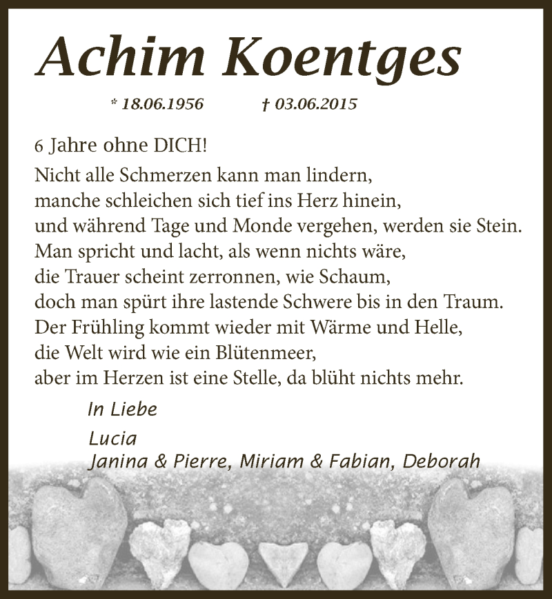  Traueranzeige für Achim Koentges vom 04.06.2021 aus  Anzeigen Echo 