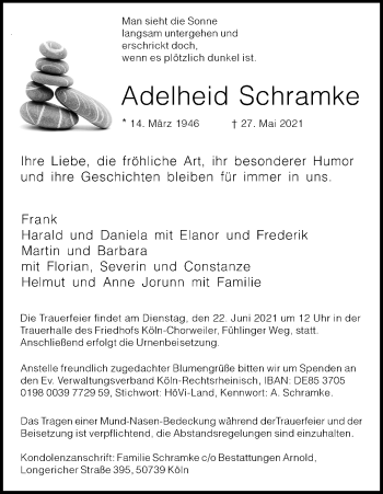 Anzeige von Adelheid Schramke von Kölner Stadt-Anzeiger / Kölnische Rundschau / Express