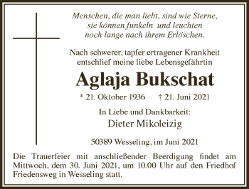Anzeige von Aglaja Bukschat von  Schlossbote/Werbekurier 