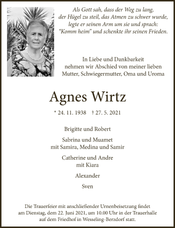 Anzeige von Agnes Wirtz von  Schlossbote/Werbekurier 