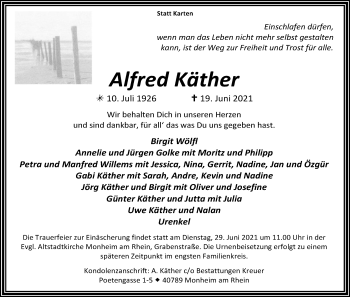 Anzeige von Alfred Käther von Kölner Stadt-Anzeiger / Kölnische Rundschau / Express