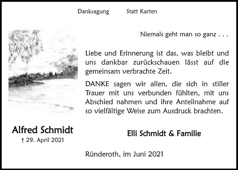  Traueranzeige für Alfred Schmidt vom 11.06.2021 aus  Anzeigen Echo 