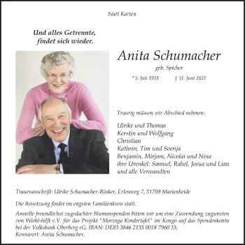 Anzeige von Anita Schumacher von  Anzeigen Echo 
