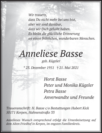 Anzeige von Anneliese Basse von  Werbepost 