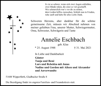 Anzeige von Annelle Eschbach von Kölner Stadt-Anzeiger / Kölnische Rundschau / Express