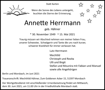 Anzeige von Annette Herrmann von  Lokalanzeiger 