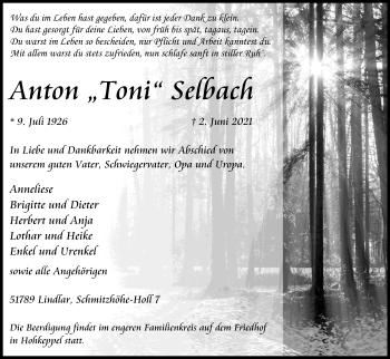 Anzeige von Anton Selbach von Kölner Stadt-Anzeiger / Kölnische Rundschau / Express