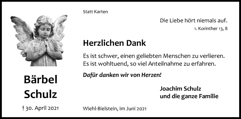  Traueranzeige für Bärbel Schulz vom 19.06.2021 aus Kölner Stadt-Anzeiger / Kölnische Rundschau / Express