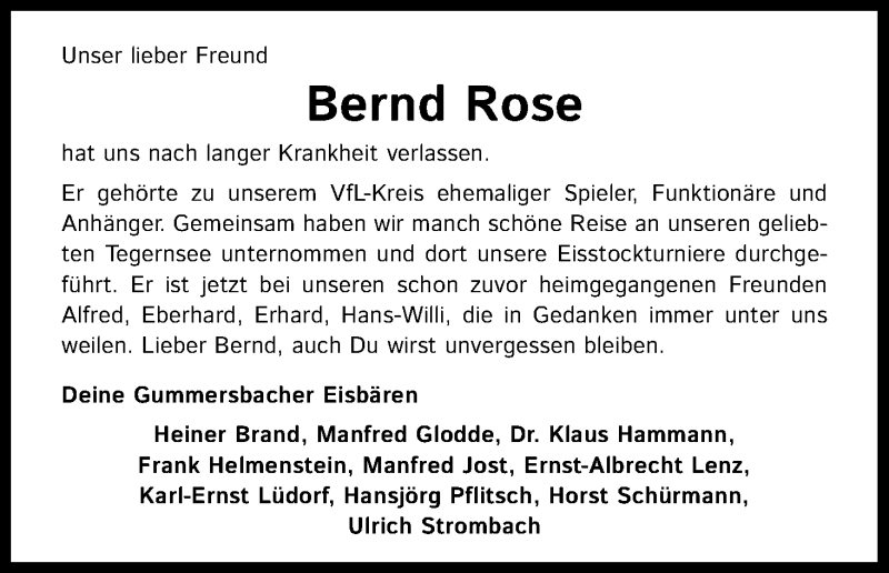  Traueranzeige für Bernd Rose vom 26.06.2021 aus Kölner Stadt-Anzeiger / Kölnische Rundschau / Express