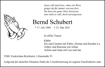 Anzeige von Bernd Schubert von  Blickpunkt Euskirchen 