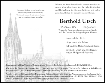 Anzeige von Berthold Utsch von Kölner Stadt-Anzeiger / Kölnische Rundschau / Express