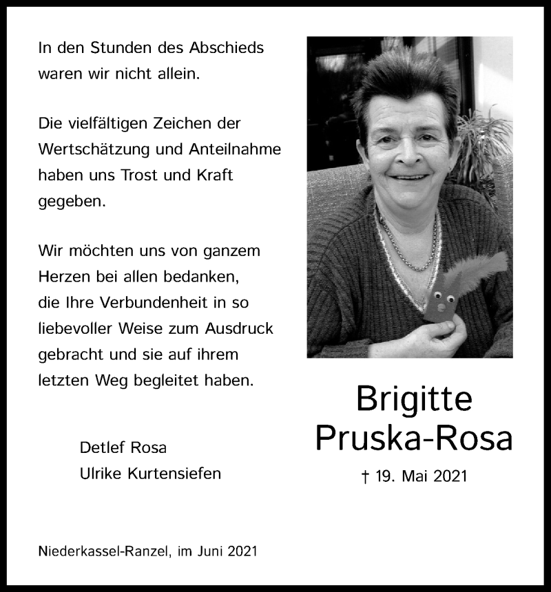  Traueranzeige für Brigitte Pruska-Rosa vom 19.06.2021 aus Kölner Stadt-Anzeiger / Kölnische Rundschau / Express