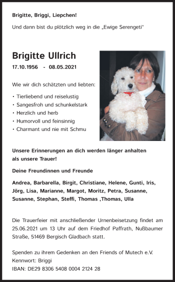 Anzeige von Brigitte Ullrich von Kölner Stadt-Anzeiger / Kölnische Rundschau / Express