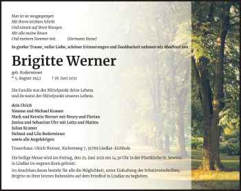 Anzeige von Brigitte Werner von Kölner Stadt-Anzeiger / Kölnische Rundschau / Express
