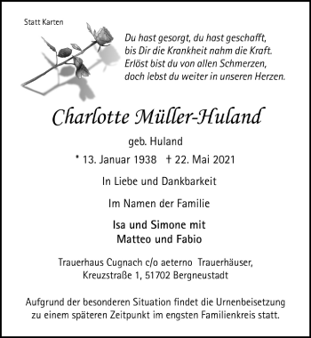 Anzeige von Charlotte Müller-Huland von  Anzeigen Echo 
