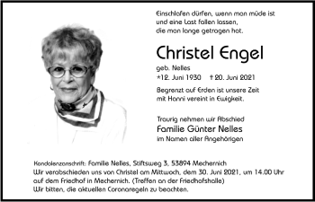 Anzeige von Christel Engel von  Blickpunkt Euskirchen 