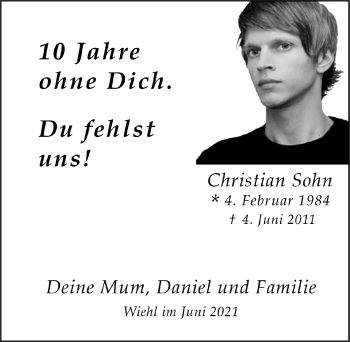 Anzeige von Christian Sohn von  Anzeigen Echo 